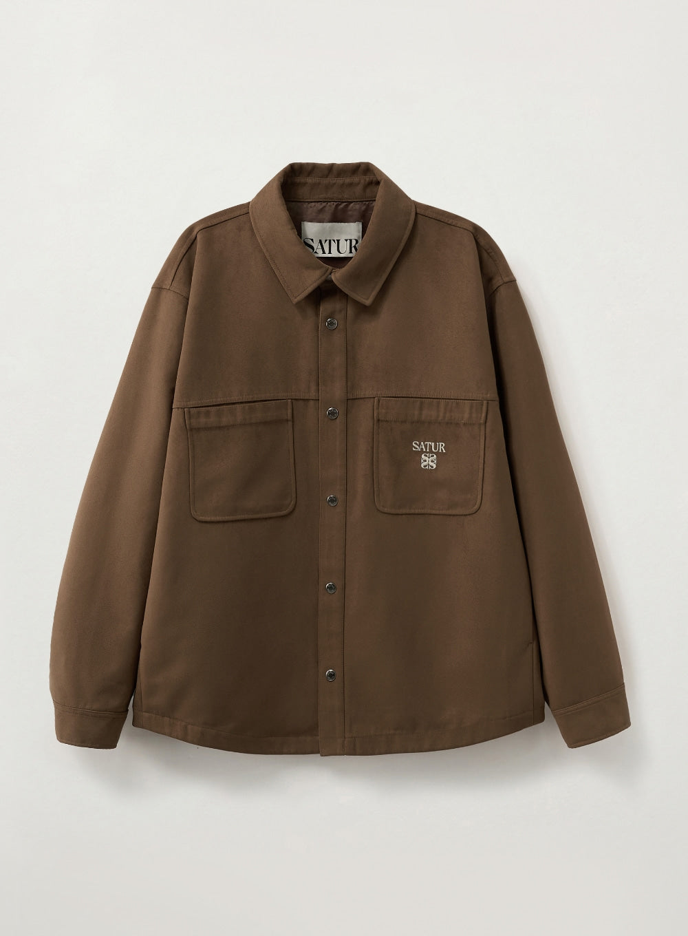 [satur] Synthetic Suede Shirt Jacket - Brown
