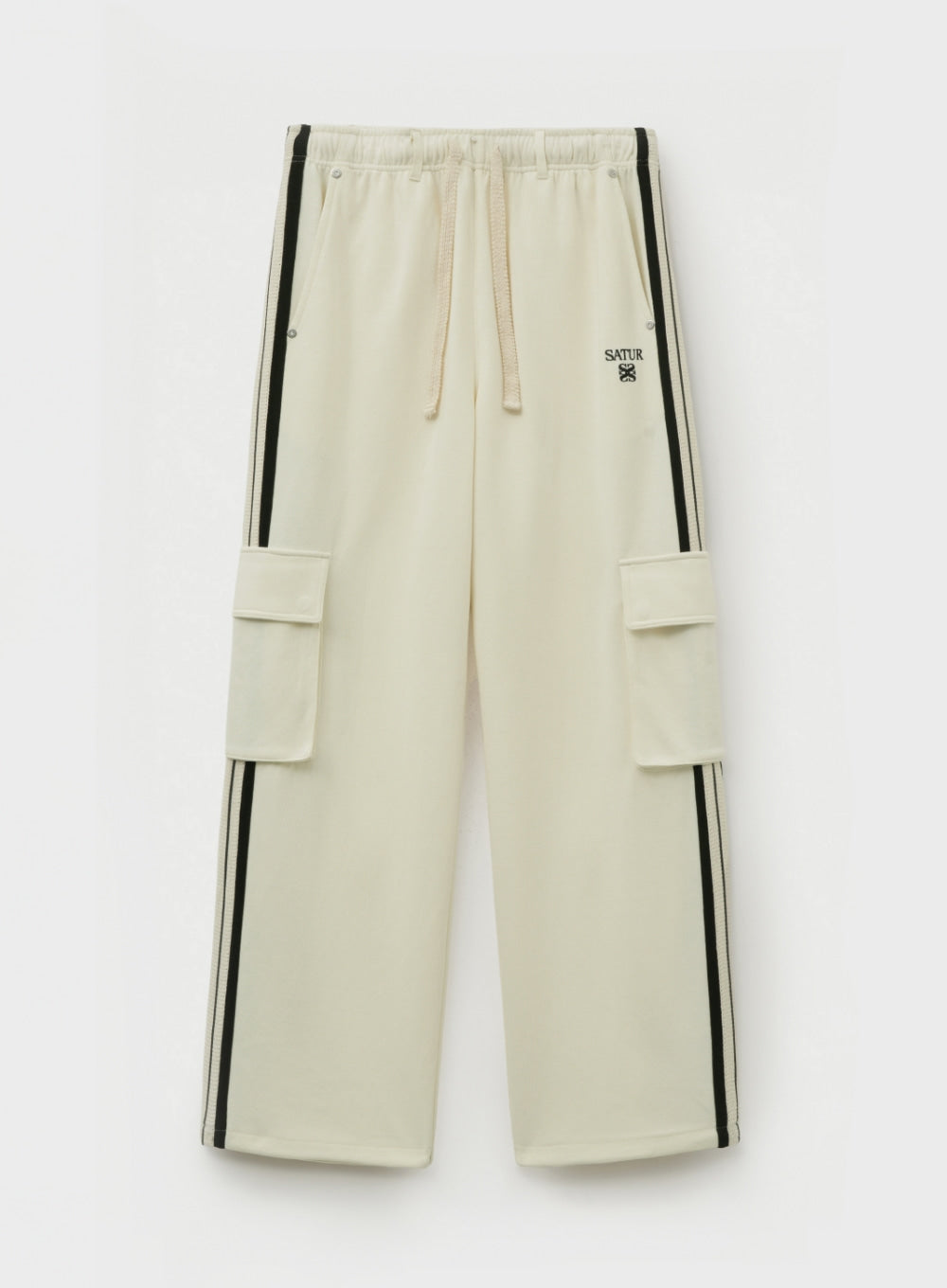[satur] Lawton Cargo Track Pants - Cream Black