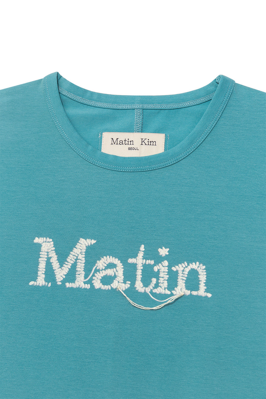 Matinkim Stitch Printing Detail Crop Top IN Turquoise Blue