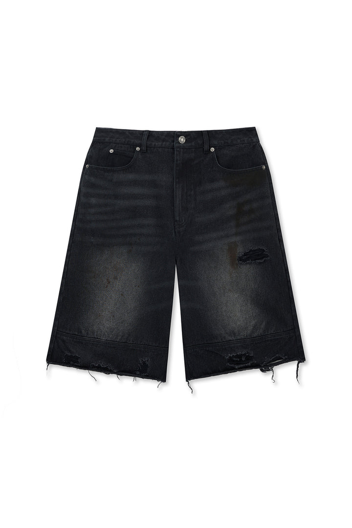 Matinkim Destroyed Bermuda Denim Pants For Men IN Black