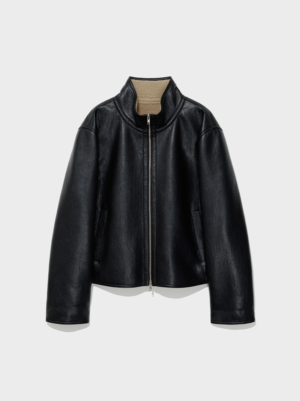 Low Classic Shearing Artificial Leather Short Jacket Black