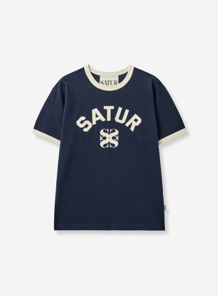 Satur Arch Logo Ringer T-Shirt - Navy