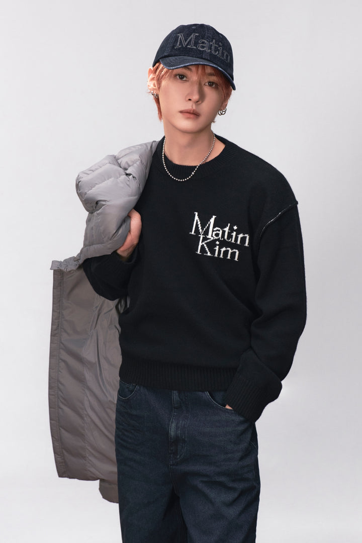 Matinkim Grid Logo Cashmere Blended Knit Pullover IN Black