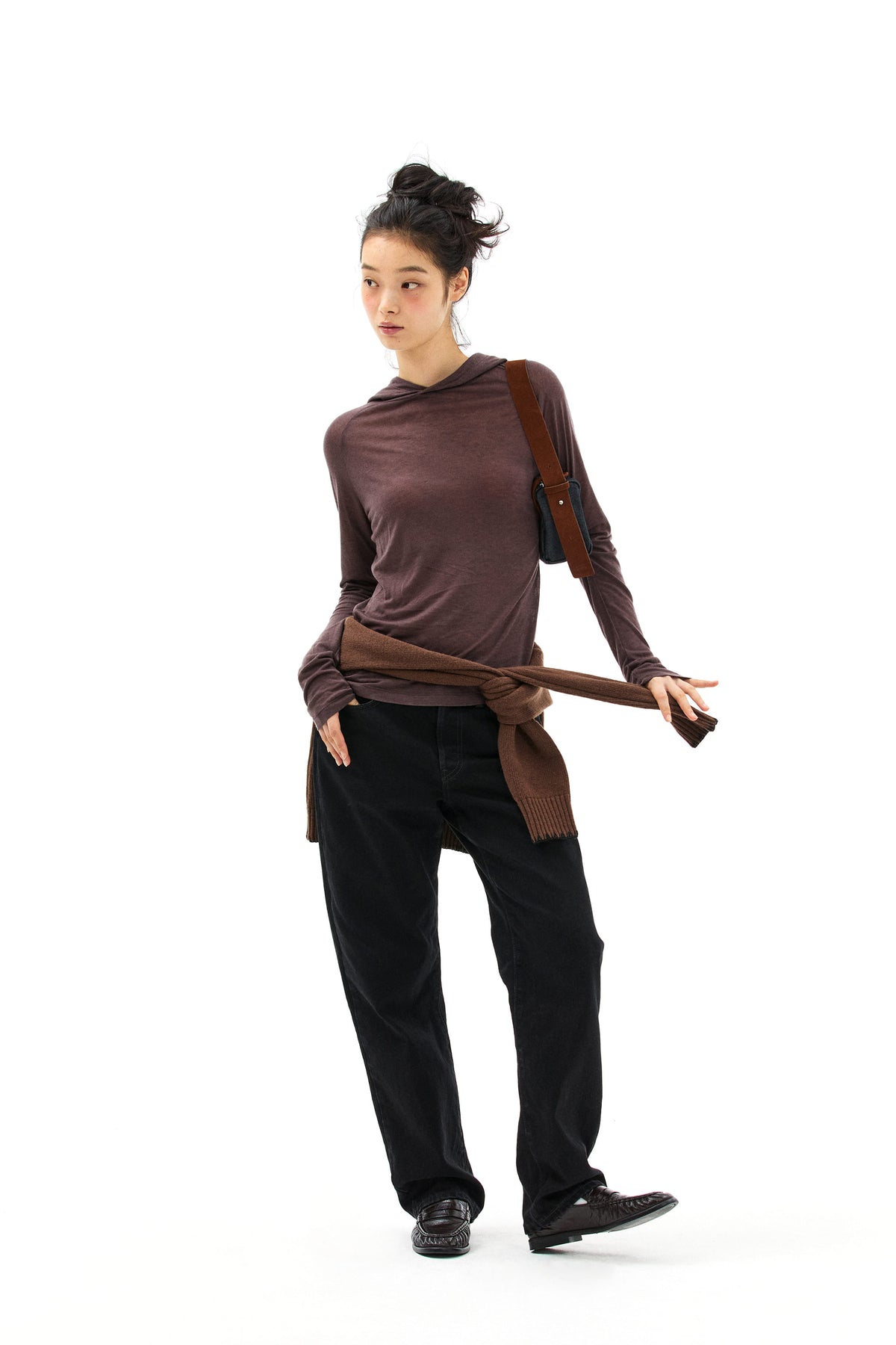 Emis Hooded LS T-Shrit-Brown