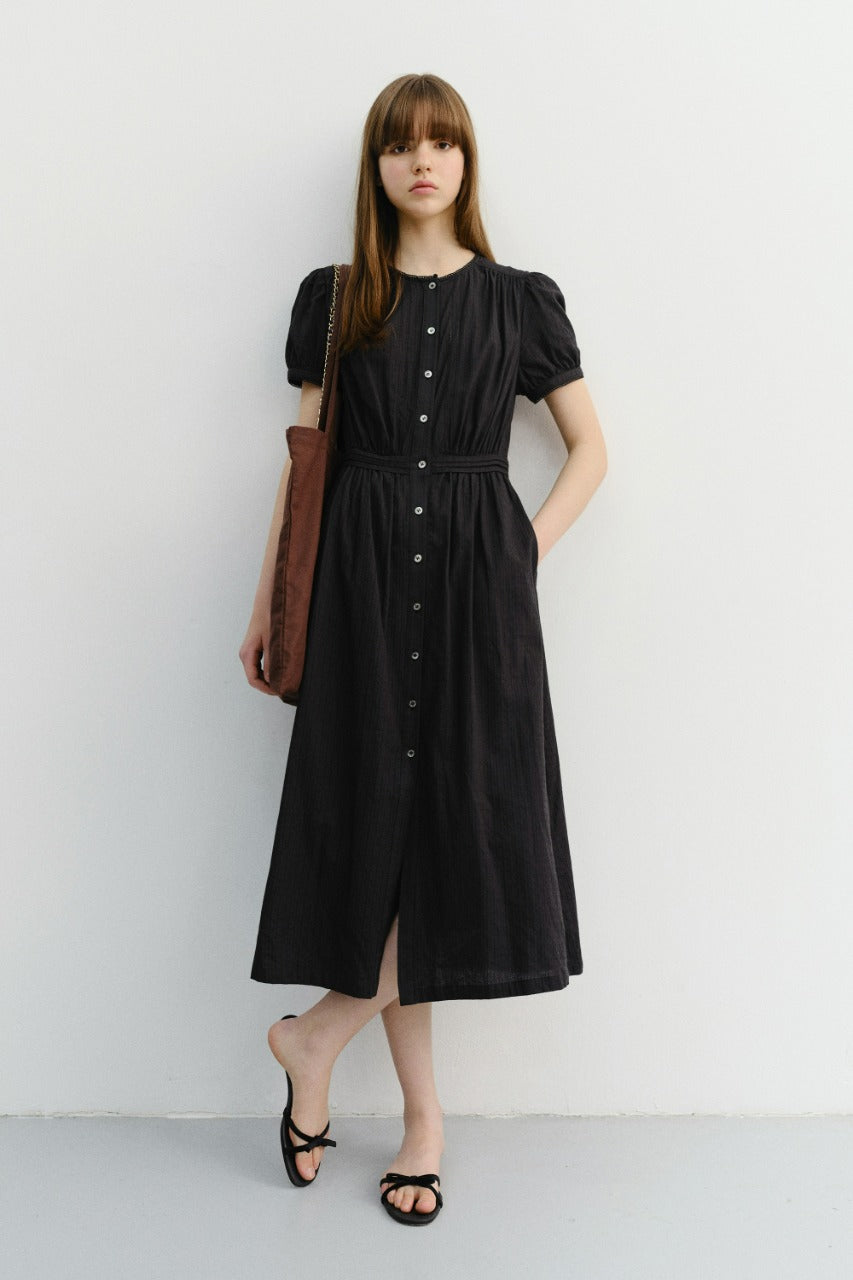 Dunst Maxi Shirring Half Sleeve Dress Black