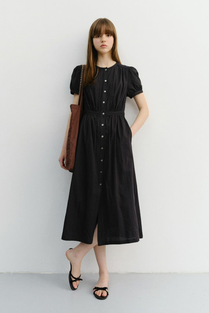 Dunst Maxi Shirring Half Sleeve Dress Black