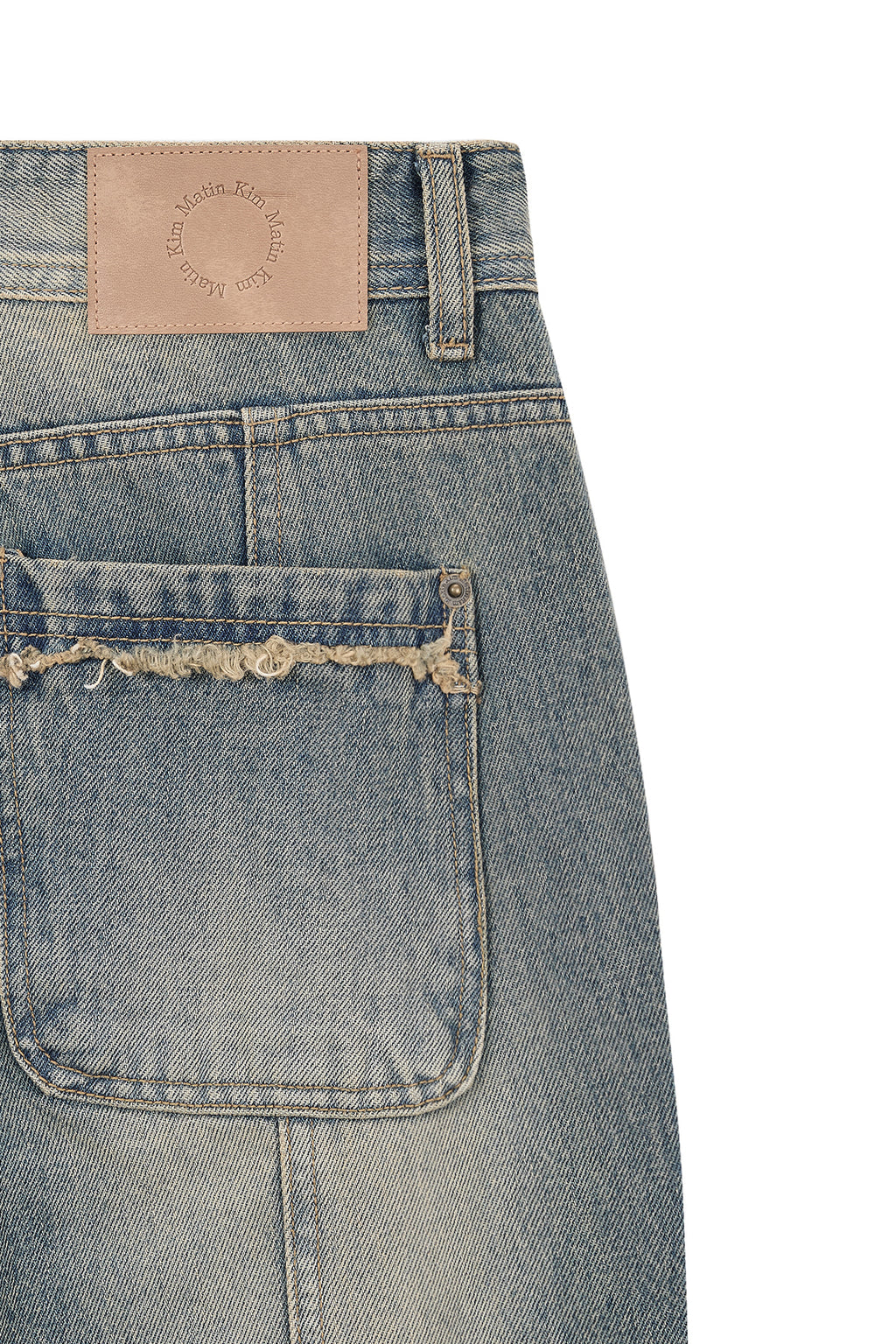 [matinkim] SEMI BOOTS CUT WASHED DENIM PANTS IN BLUE