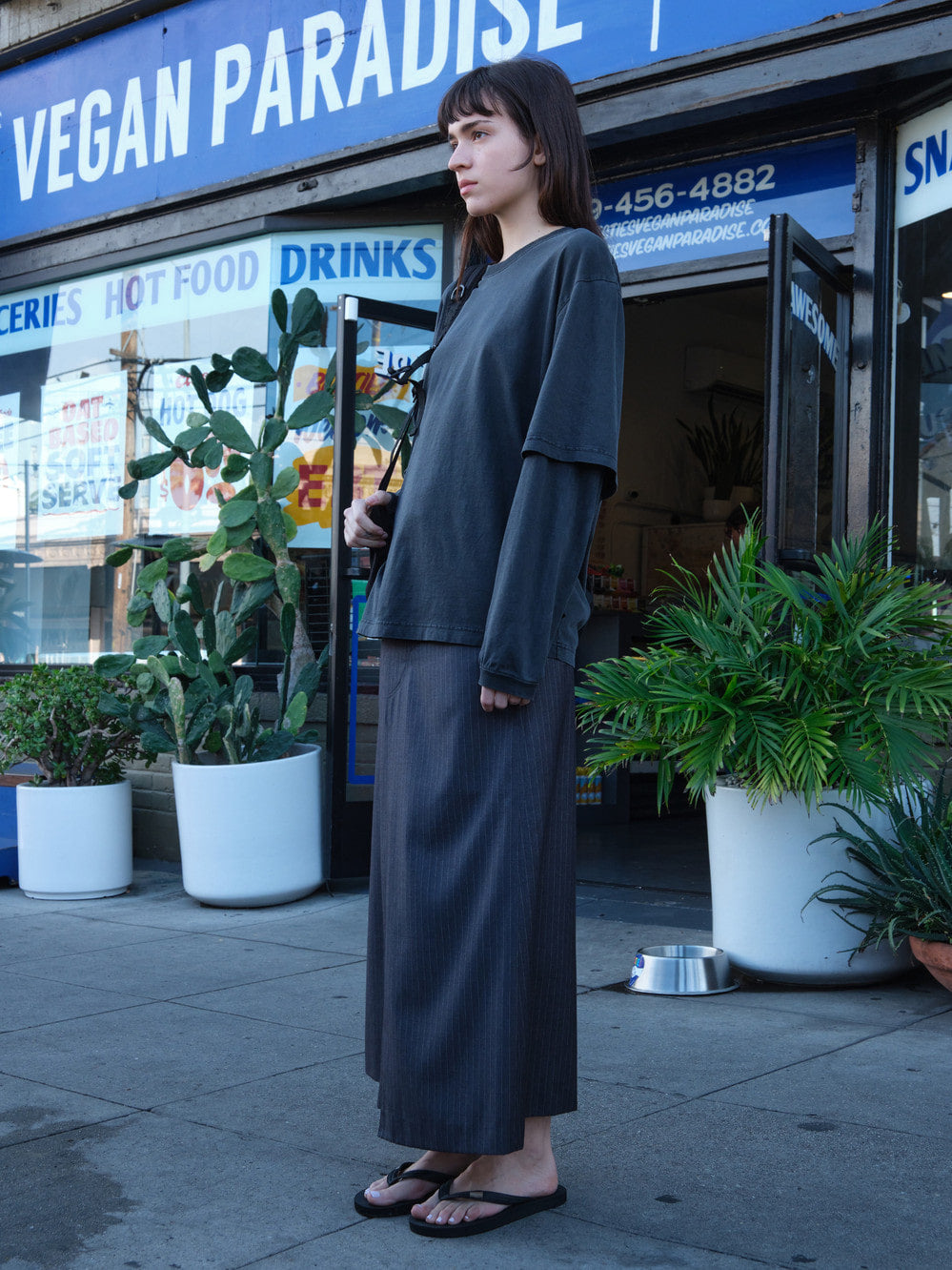 Low Classic Striped Maxi Skirts Charcoal