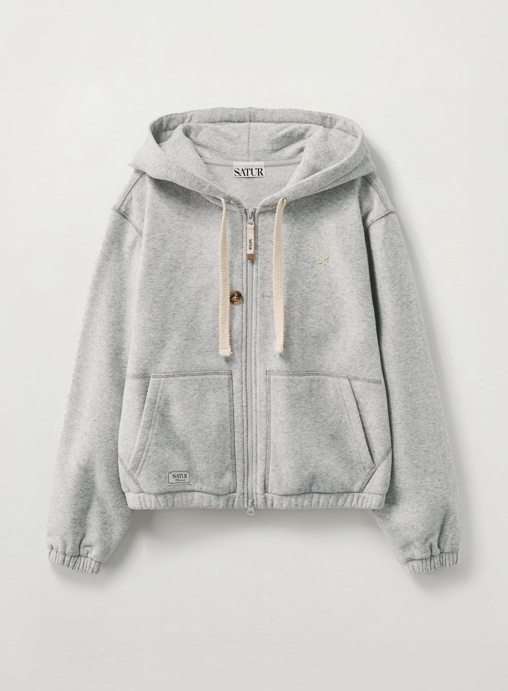 Satur (W) Teo Brushed Fleece Hood Zip-up - Melange Gray