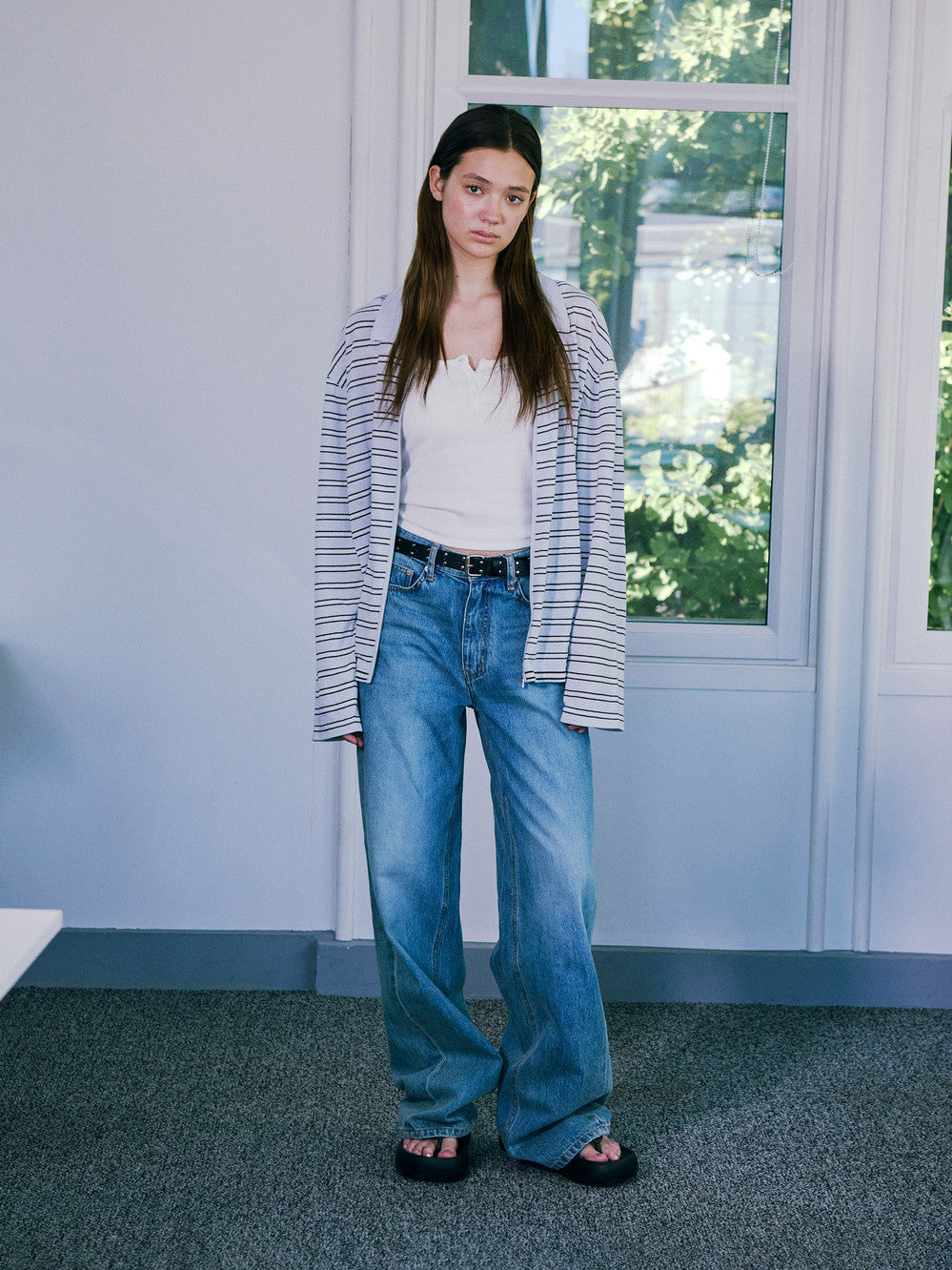 Low Classic Striped Zip-Up Cardigan Blue