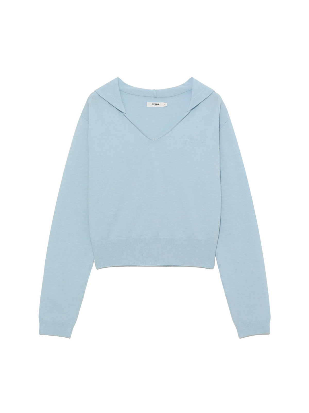 GLOWNY G Hug V-Neck Knit Hoodie (Baby Blue)