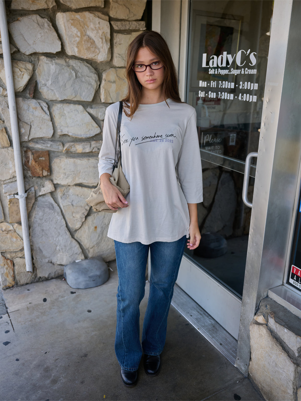 Low Classic Lettering Long Tee Fog Beige - Low Classic