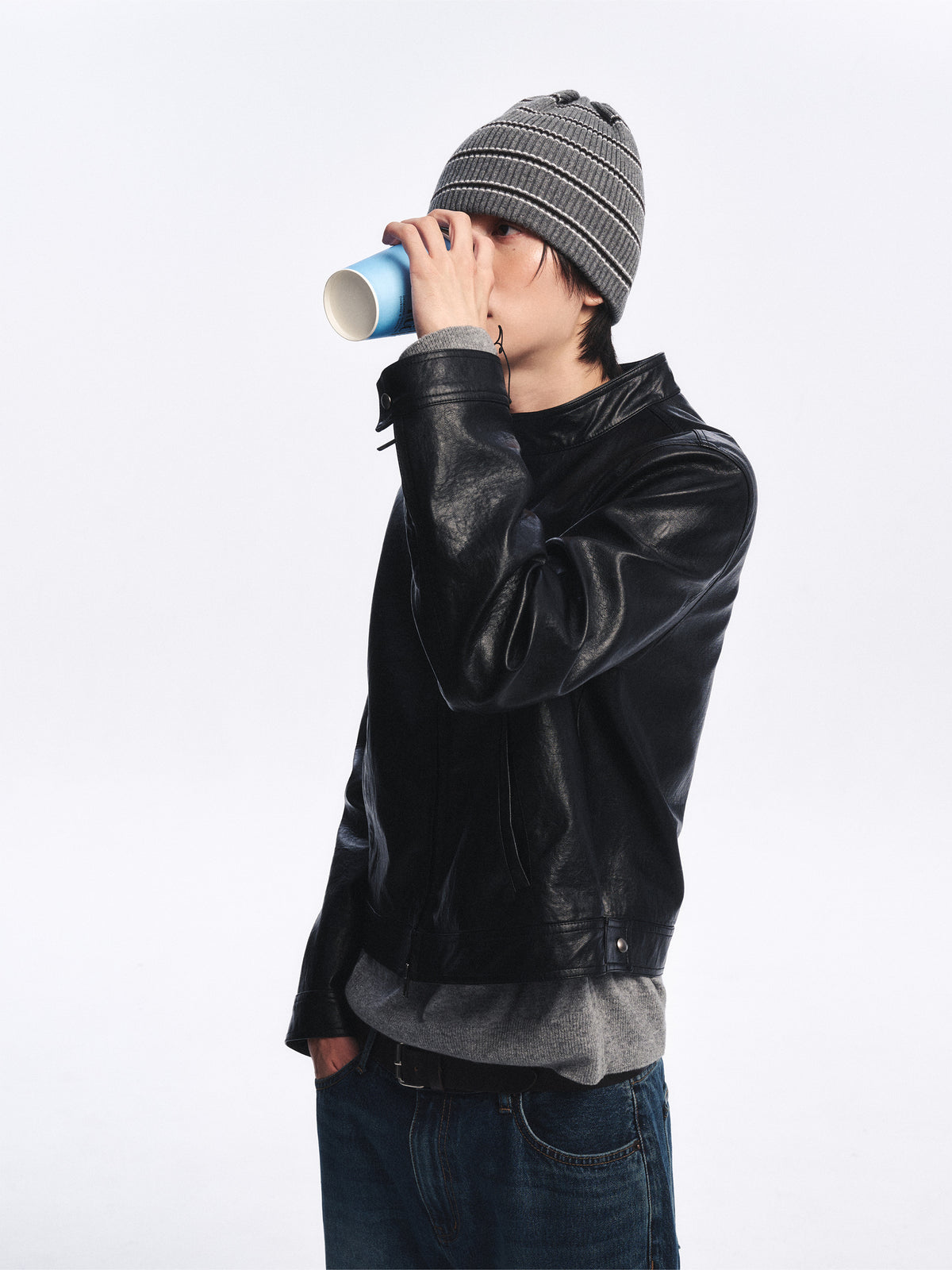 Low Classic Wool Cash Blend Striped Beanie Melange Grey