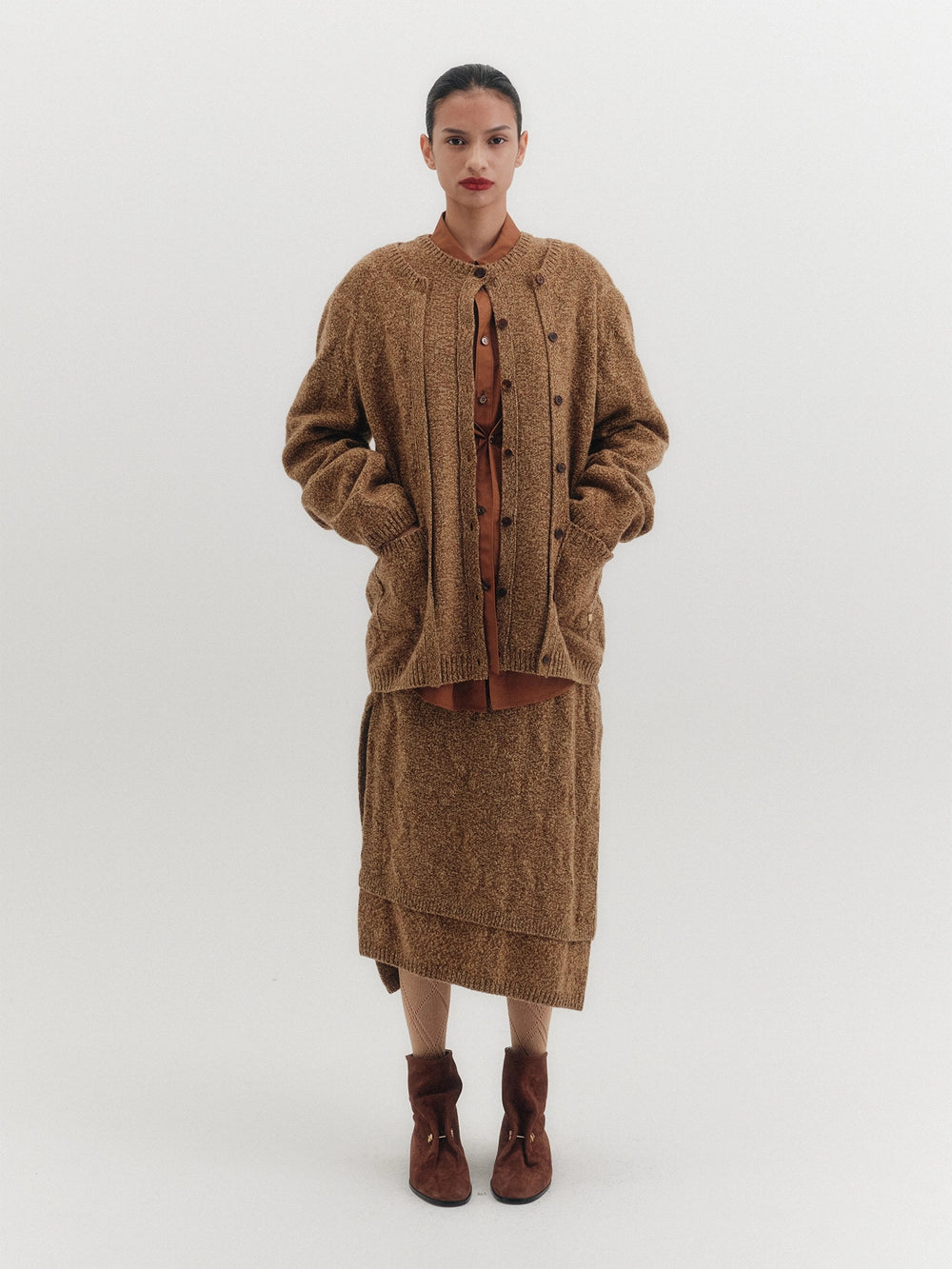 EENK Layered Knitwear Cardigan - Camel