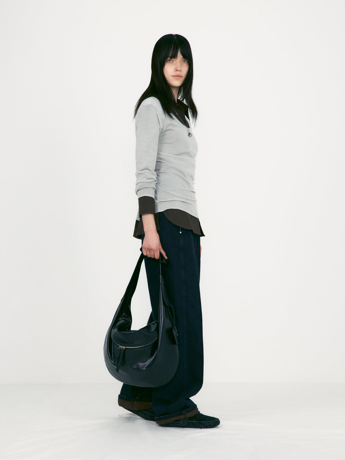 Low Classic U Neck Knitted Top Light Grey