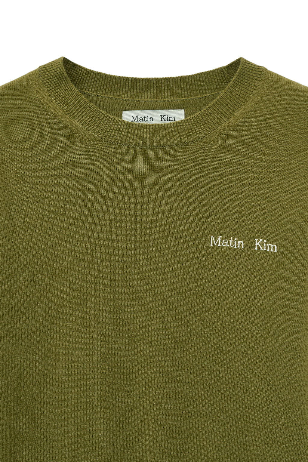 [matinkim] CASHMERE BLENDED ROUND KNIT PULLOVER IN OLIVE