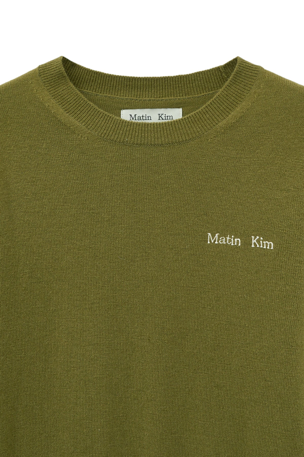 [matinkim] CASHMERE BLENDED ROUND KNIT PULLOVER IN OLIVE