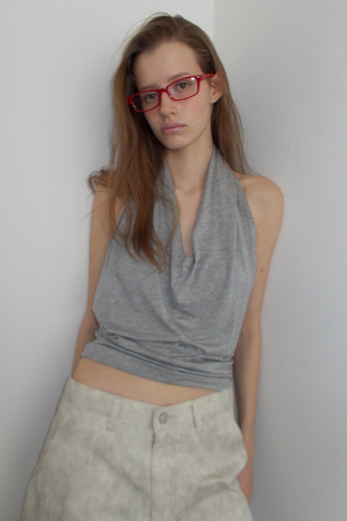 Overdueflair Draped Halter Top Melange Grey