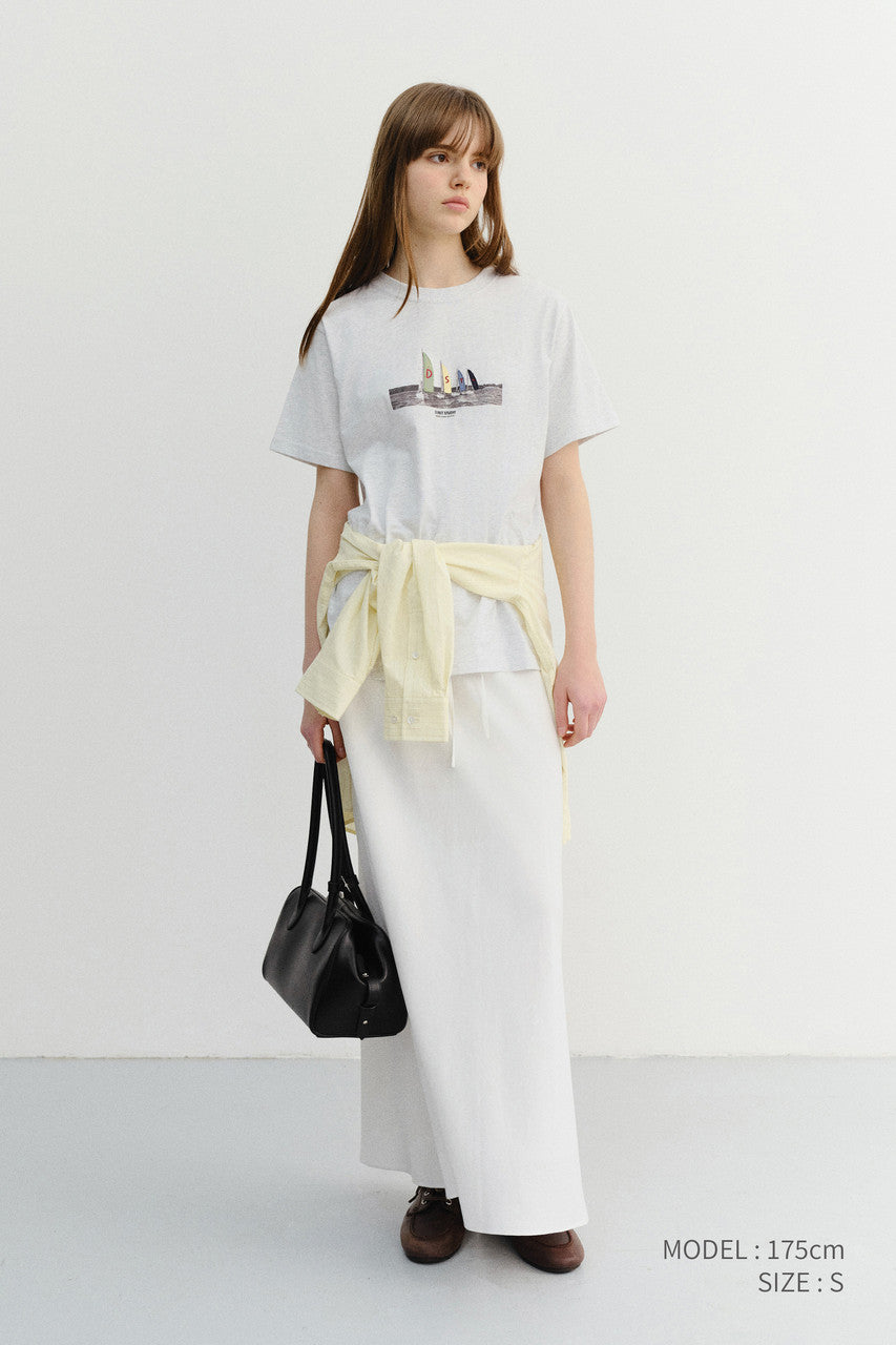 Dunst Unisex Applique Yacht T-Shirt Light Melange Grey