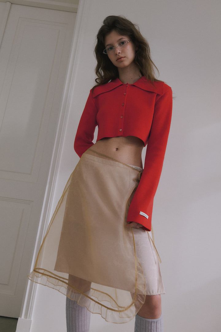 Overdueflair Sheer Layered Wrap Skirt Beige