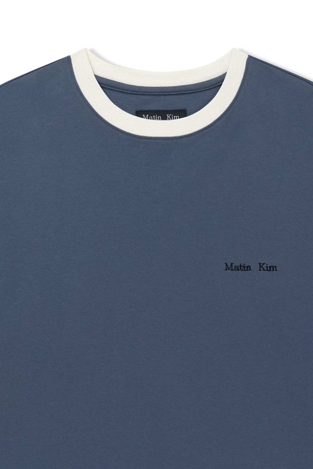 [matinkim] Tonal Rib Back Logo Top For Men IN Smoke Blue