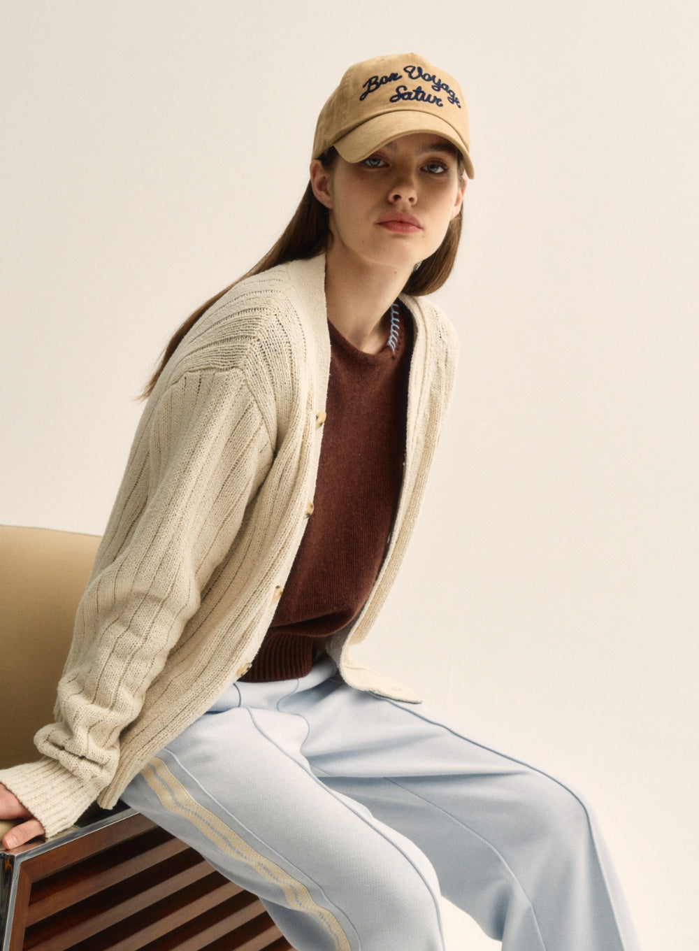 [satur] Bon Voyage 5 Panel Ball Cap - Beige