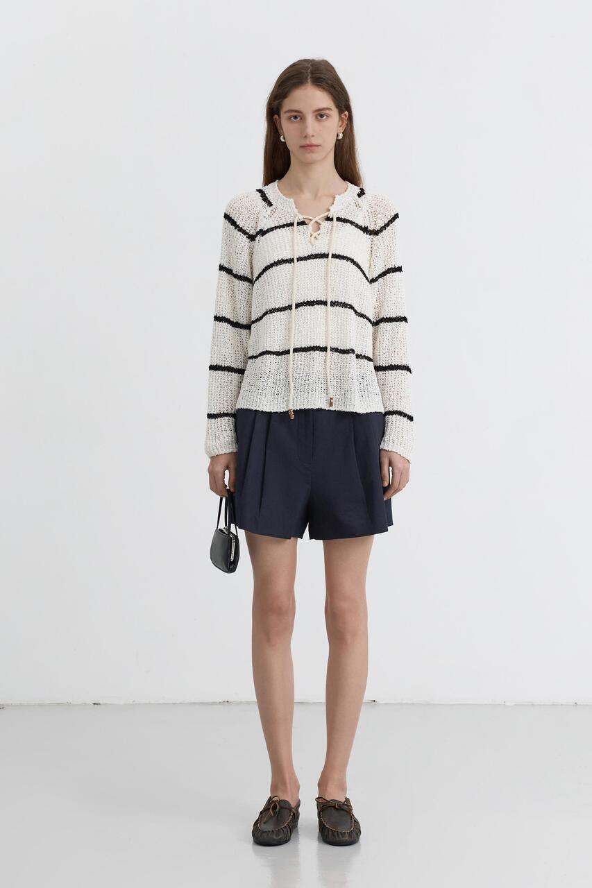Dunst Crochet Edge Trim Knit Ivoryblack Stripe