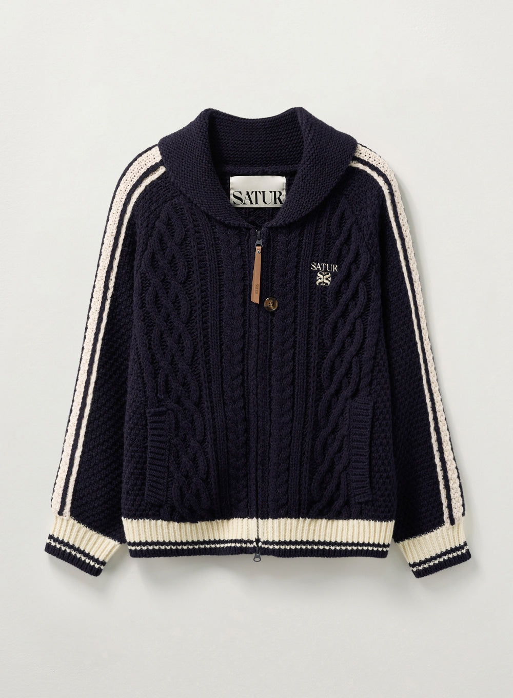 [satur] (W) Lawton Cowichan Knit Cardigan - Navy