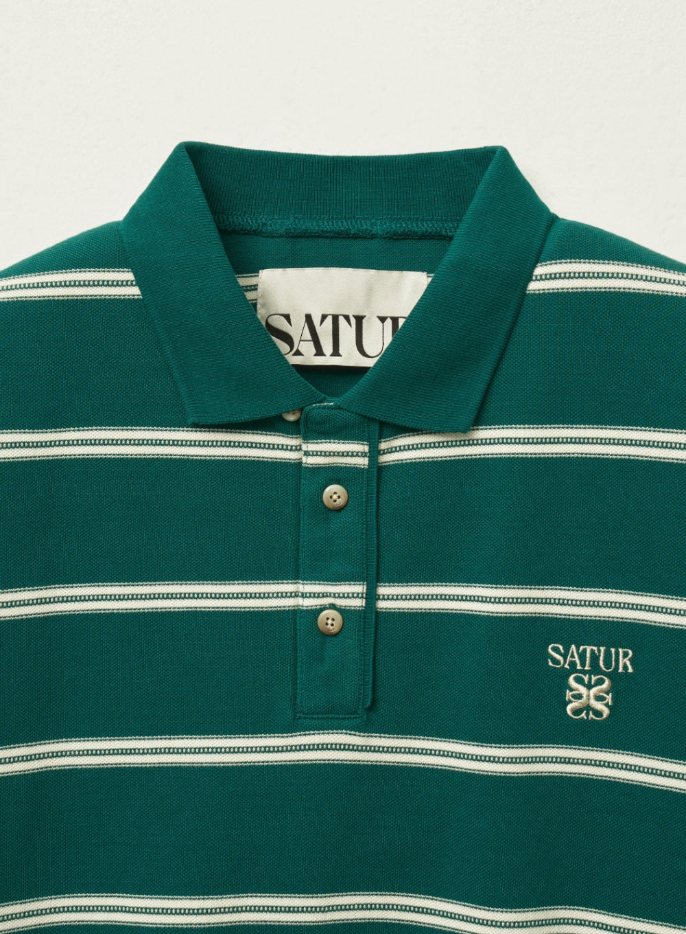 [satur] (W) Stripe Pique Polo T-Shirt - Deep Green