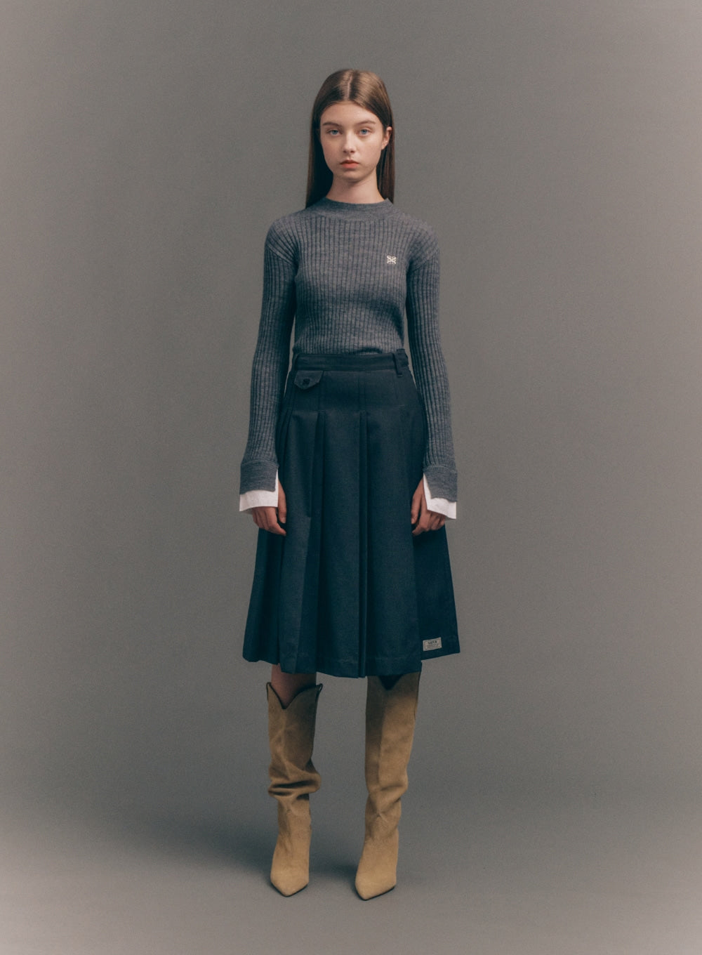 [satur] (W) Cuffs Mock Neck Knit - Melange Gray