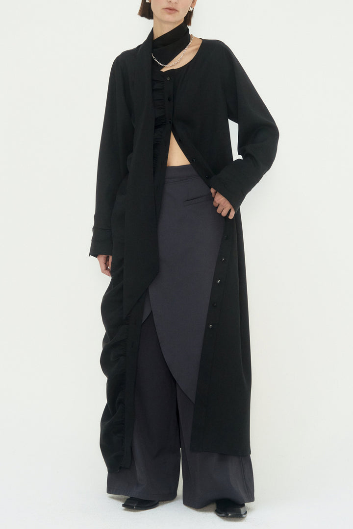 Treemingbird Scarf Shirring Long One-Piece Black