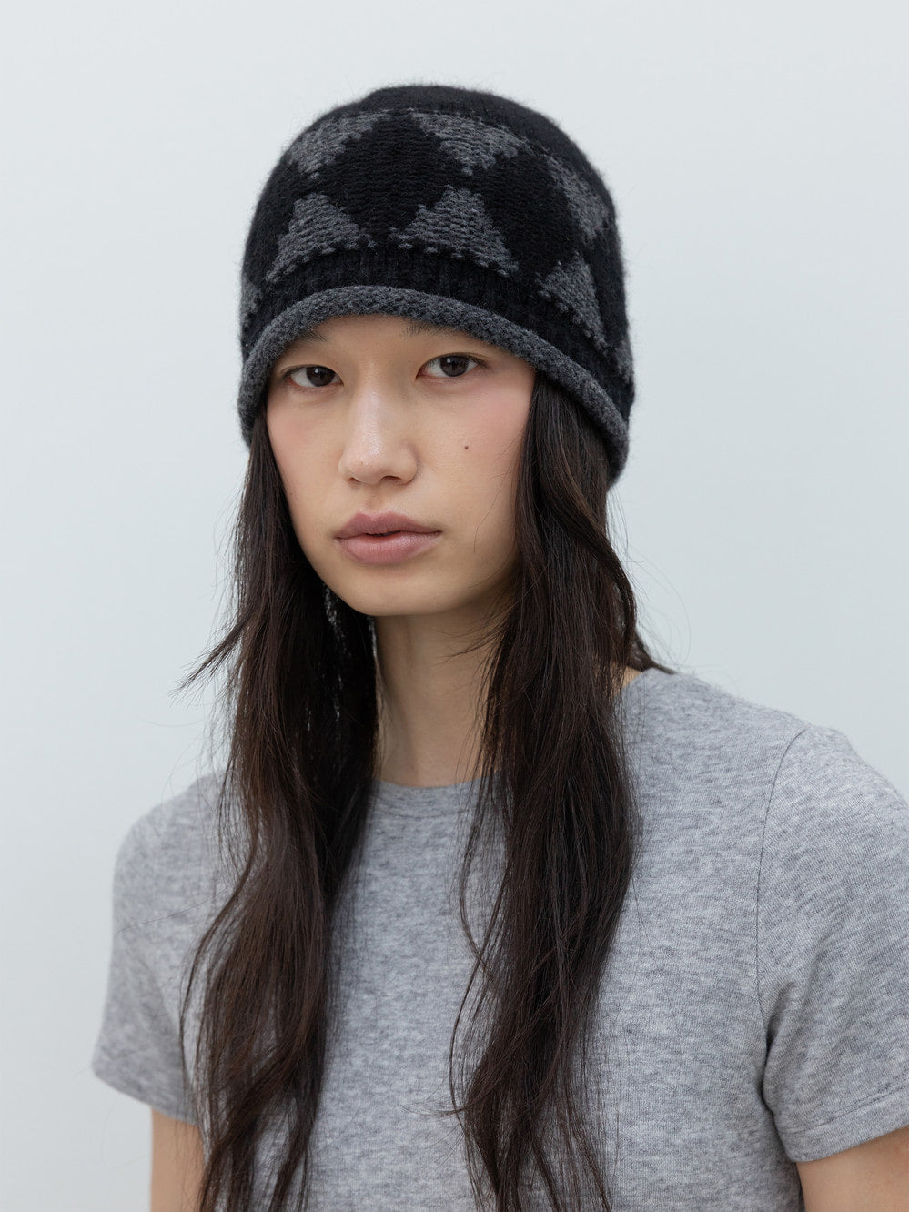 Low Classic Argyle Jacquard Knit Beanie Black