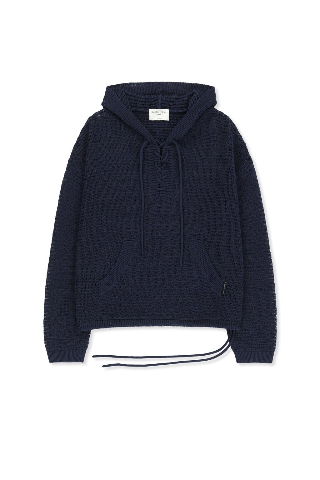 Matinkim Oversized Mesh Knit Hoodie IN Navy