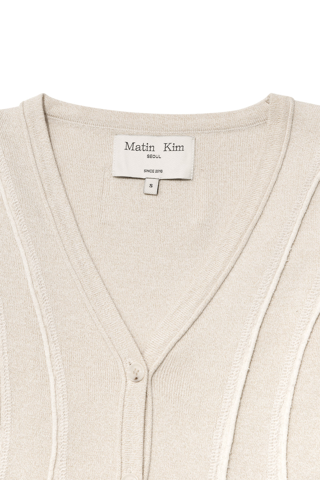 [matinkim] CUT LINE SLIM CARDIGAN IN BEIGE