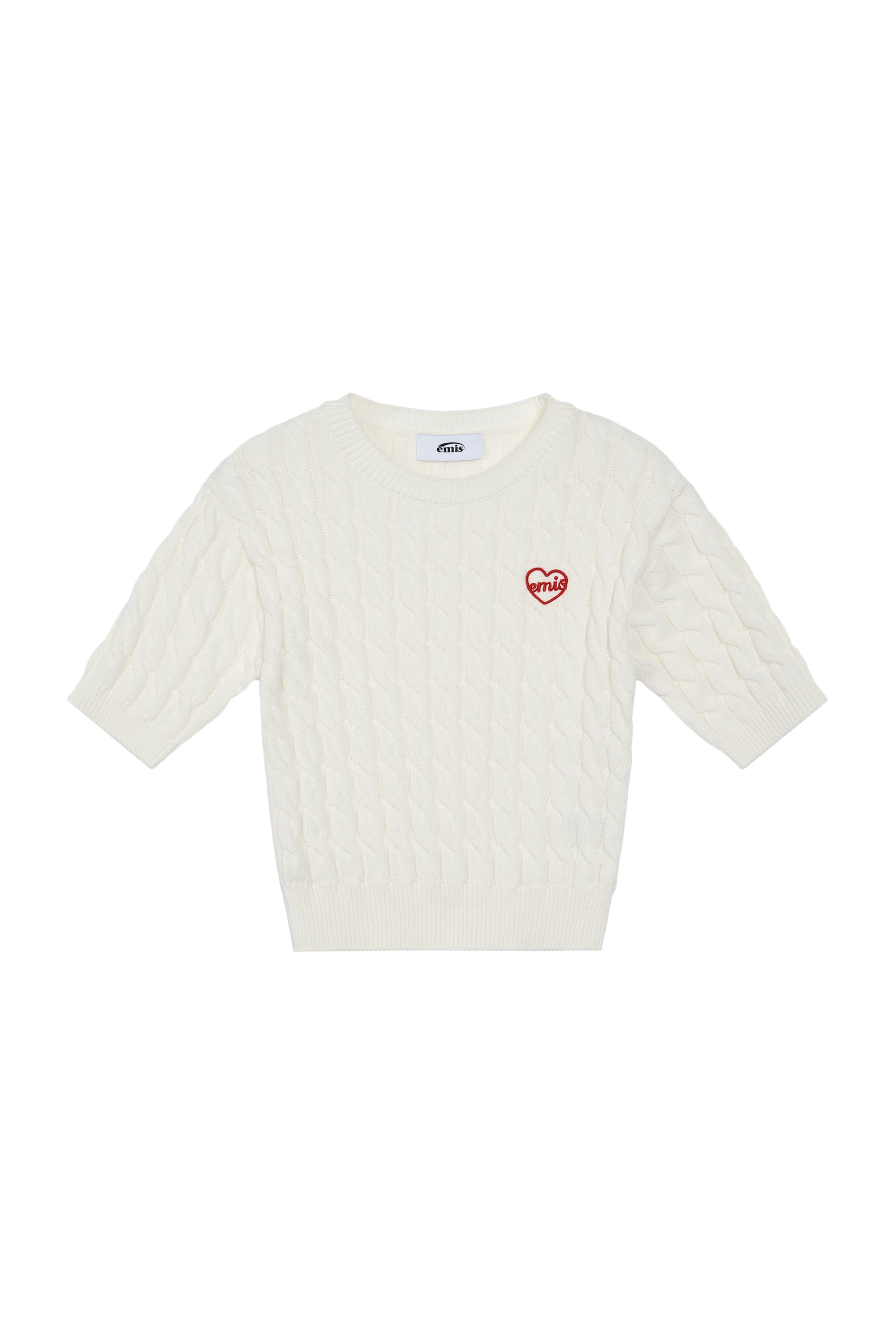HEART CABLE CROPPED KNIT TOP-IVORY