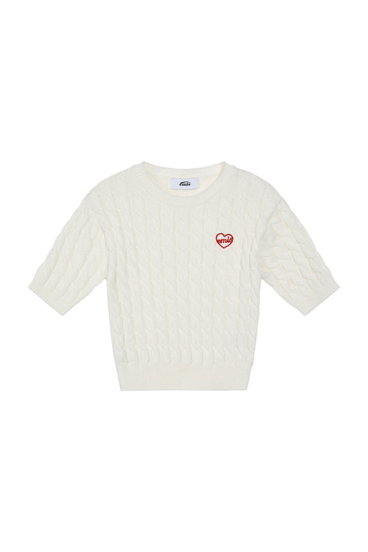 HEART CABLE CROPPED KNIT TOP-IVORY