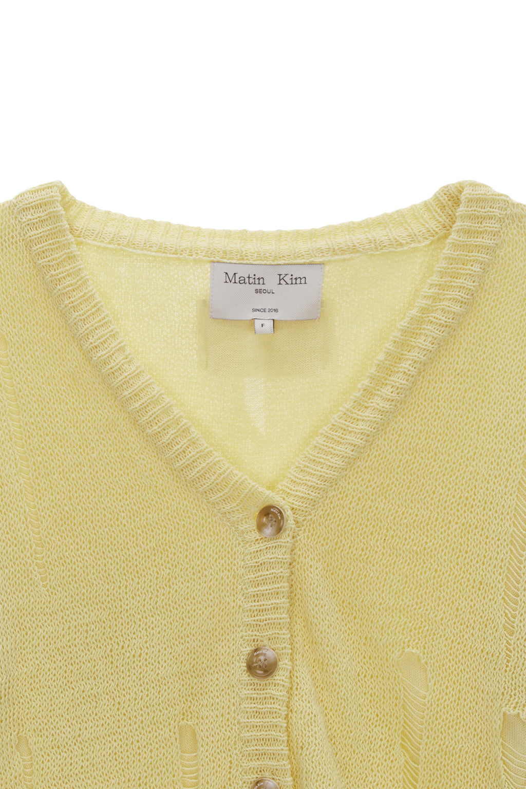 Matinkim Layered Damage Crop Cardigan IN Light Yellow