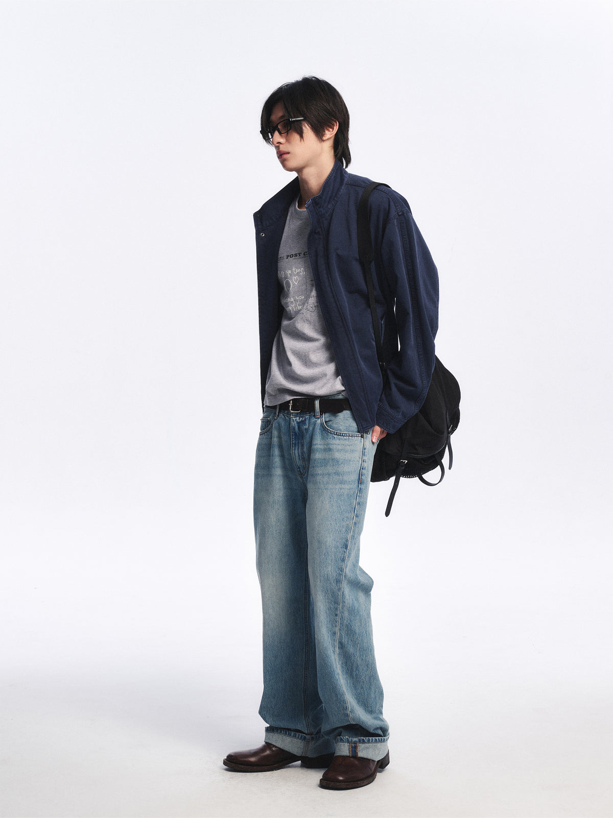 Low Classic Washed Cotton Jumper Navy Blue