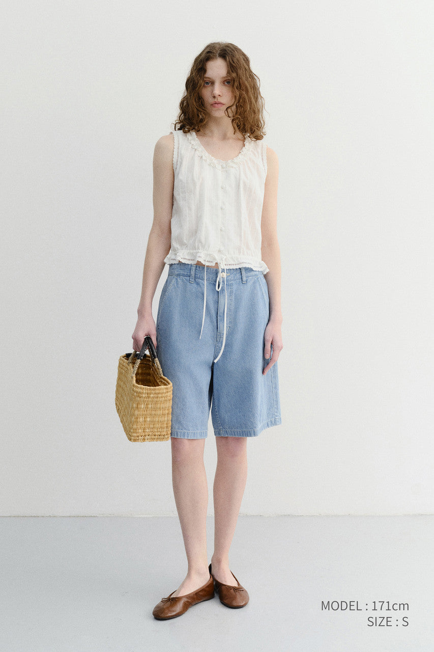 Dunst Unisex Linen Denim Shorts Light Blue