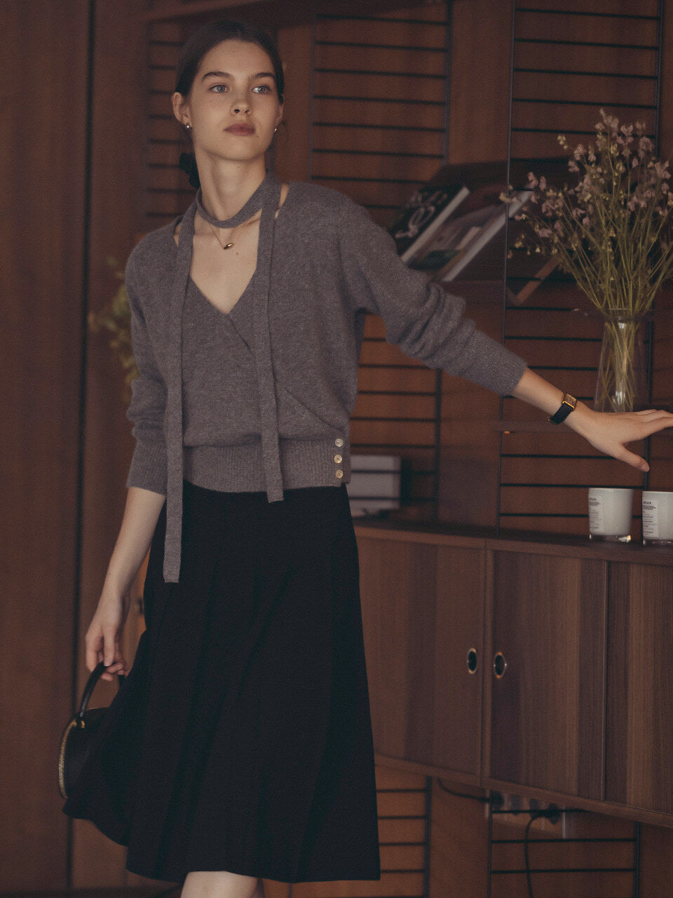 Tillidie Tie set raccoon wrap cardigan Gray