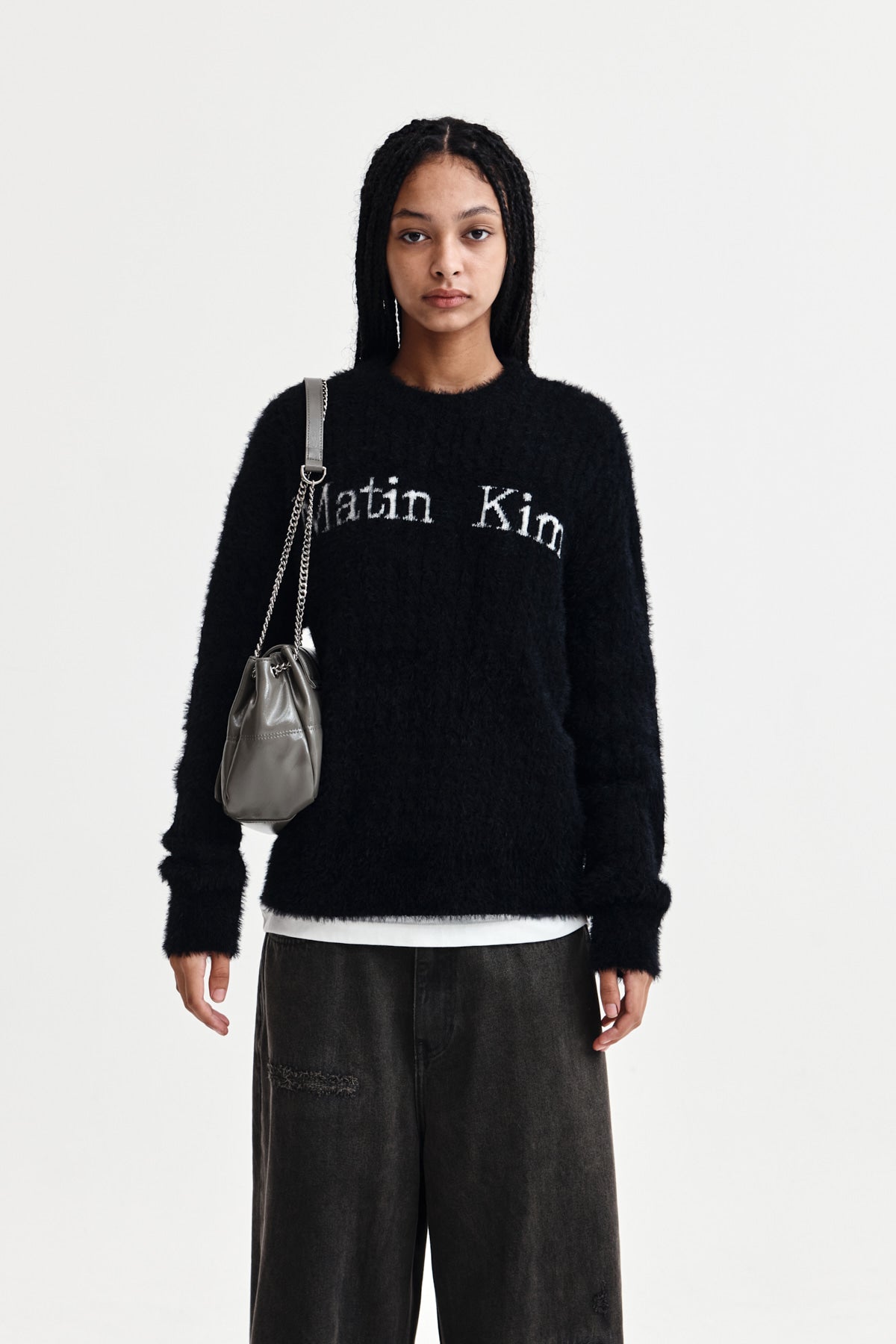 [matinkim] HAIRY CABLE KNIT PULLOVER IN BLACK