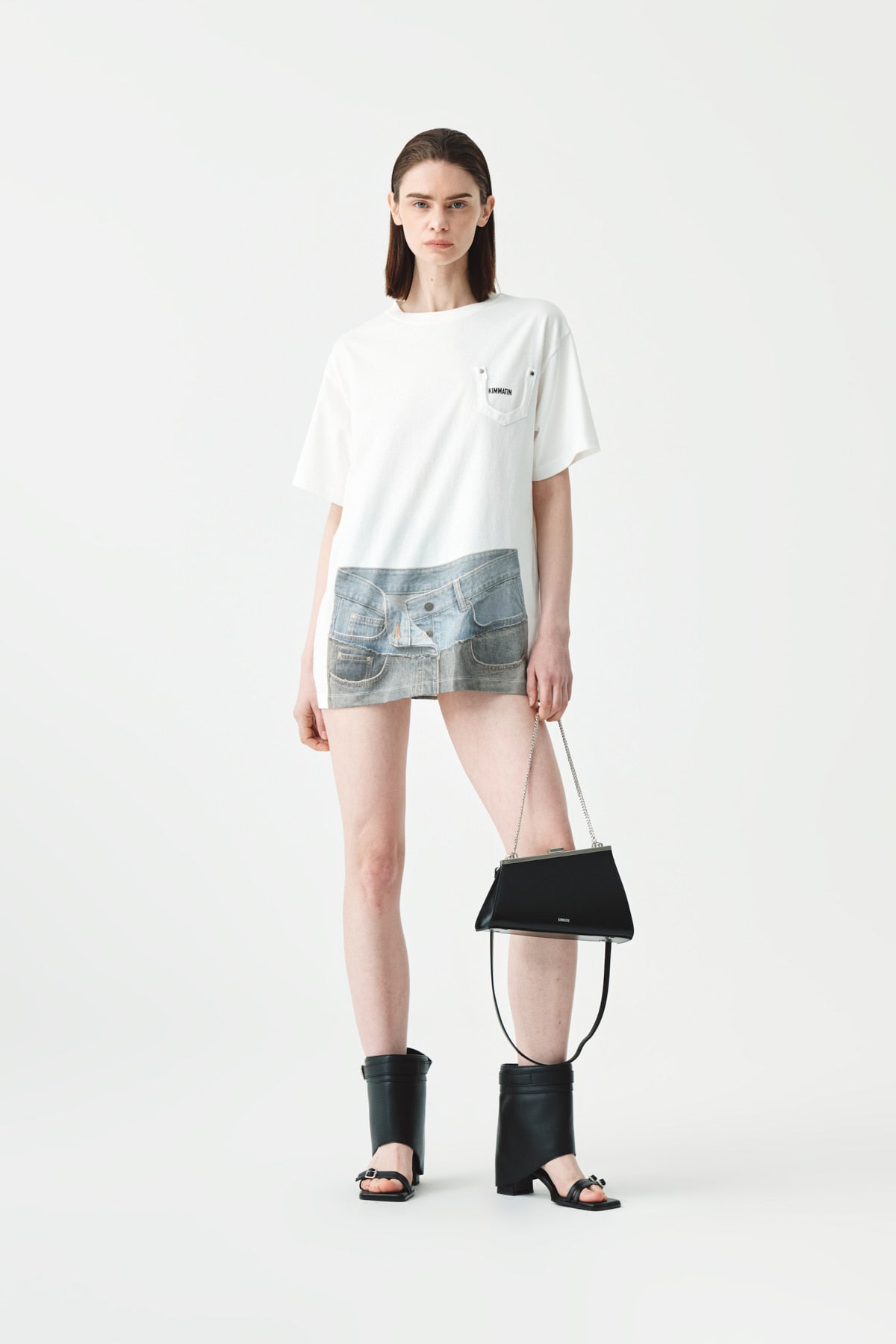 Matinkim Denim Printing Oversize Top IN White
