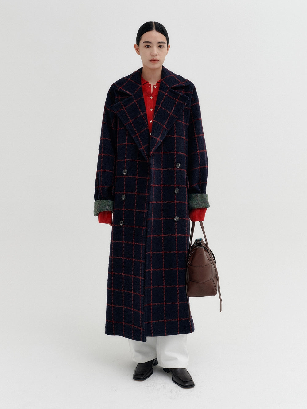 EENK Volume Silhouette Double Coat - Navy