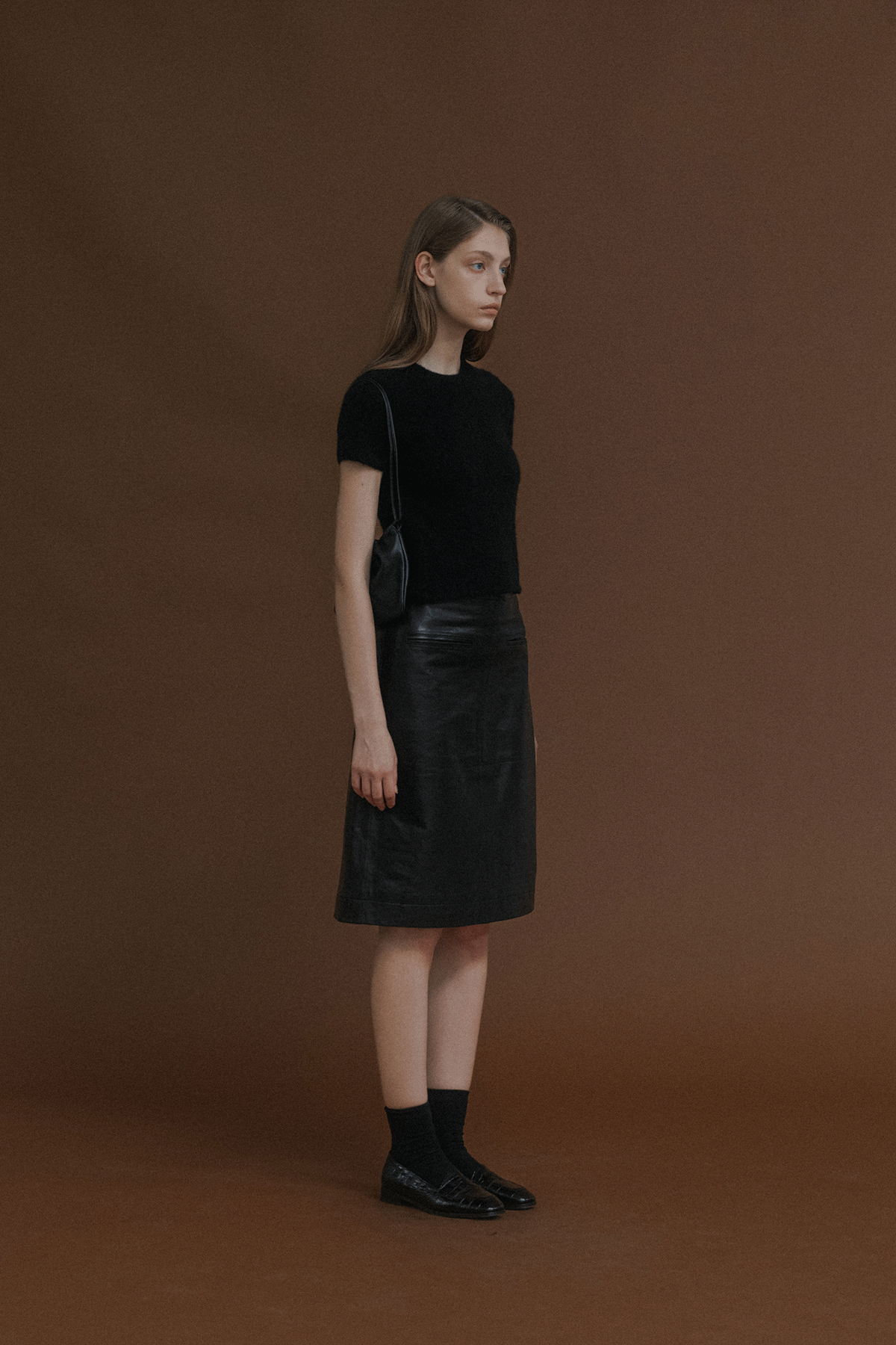 Nothing Written Leather midi skirt (Black)