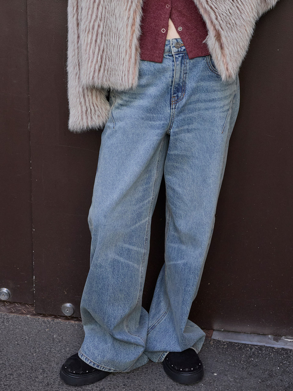 Raive Cat-Brush Washed Denim Pants