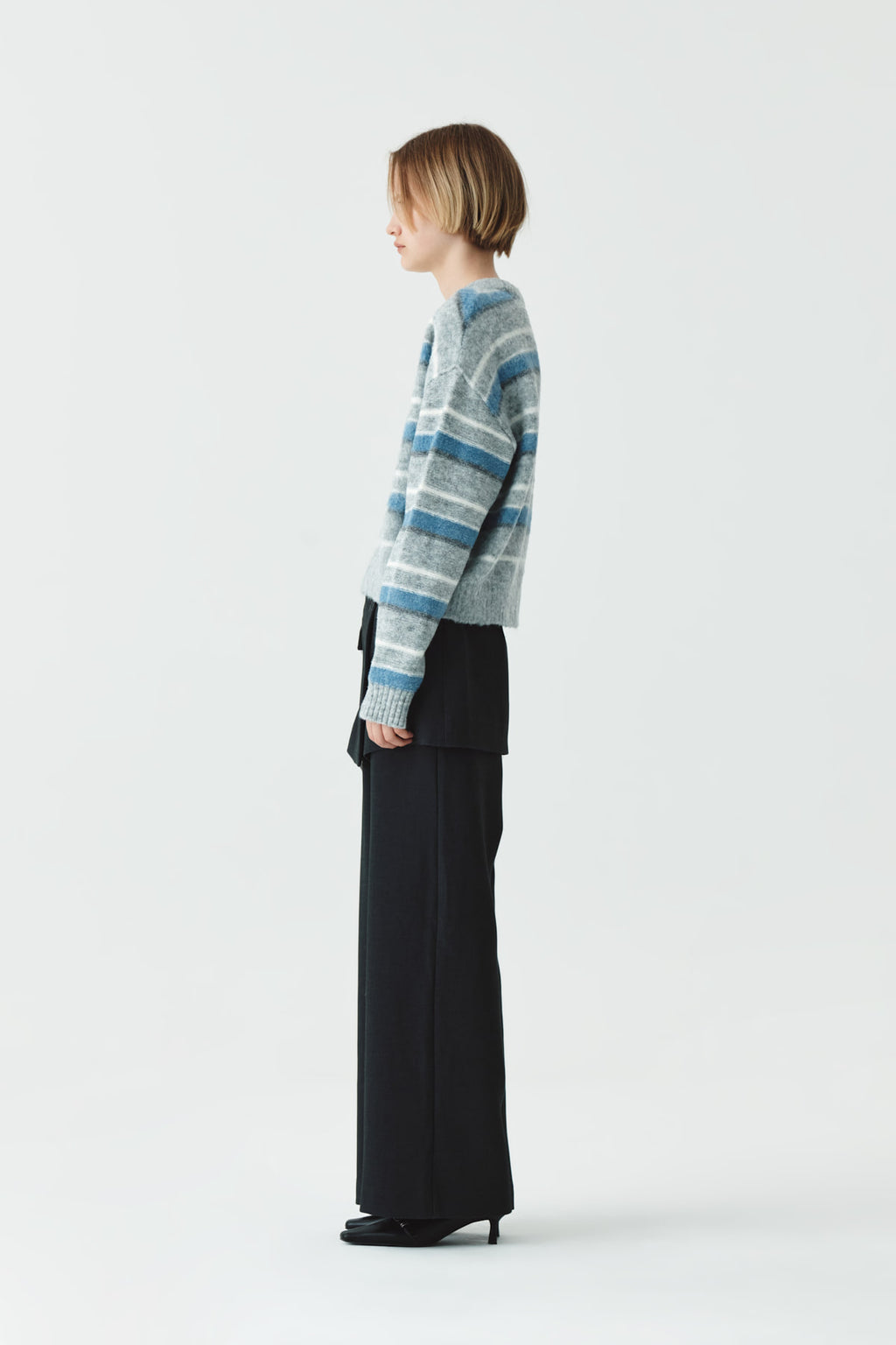 [matinkim] Multi Stripe Mohair Knit Pullover IN Grey