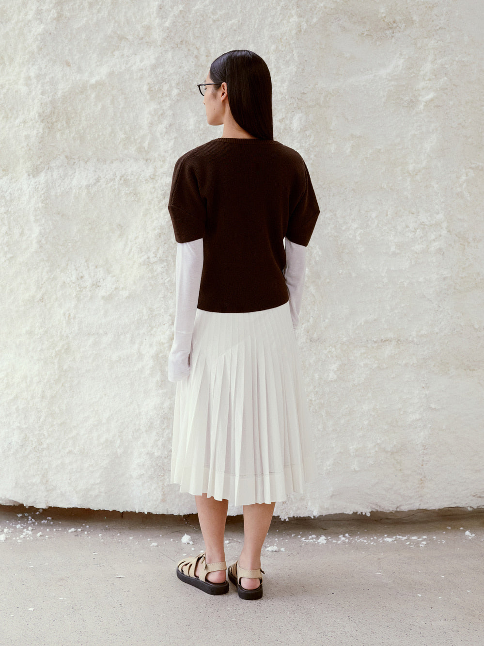 Low Classic Puff Sleeve Henry Neck Knit Top Brown