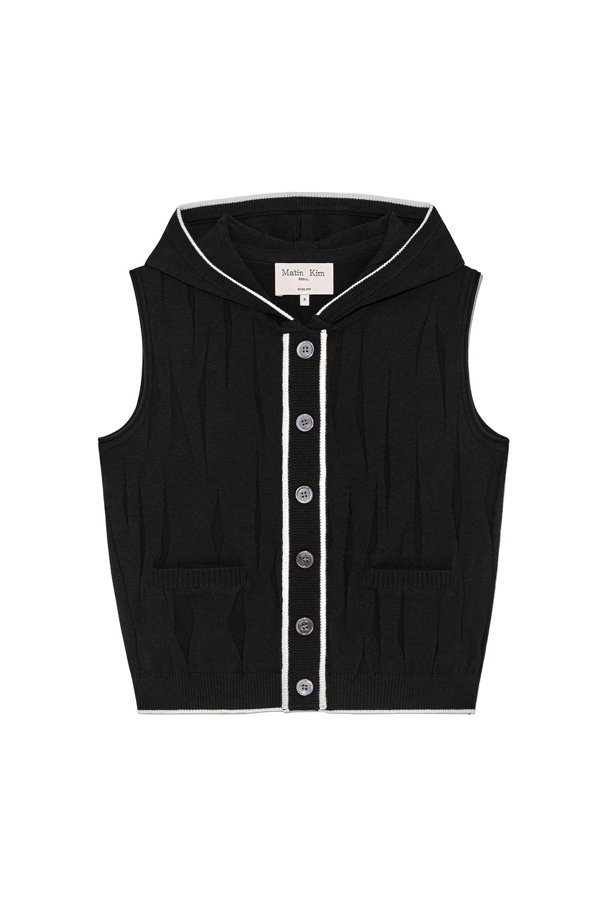 Matinkim Wrinkle Hoody Button Knit Vest IN Black