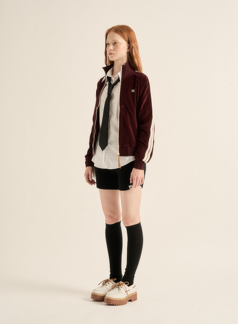 [satur] (W) Lawton Velour Track Zip-up Jacket - Burgundy