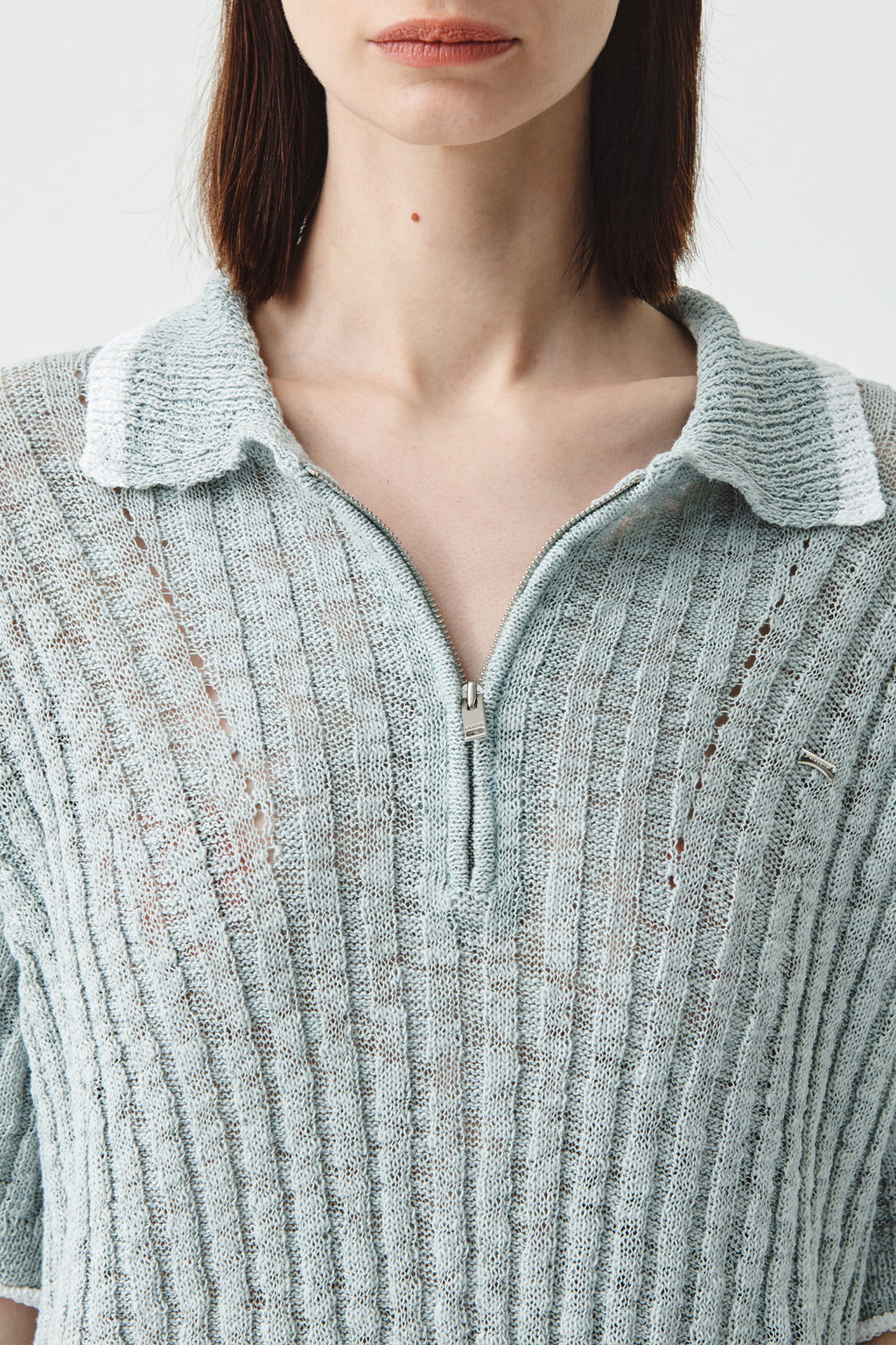 Matinkim Matin Kim Half Zip UP Slub Pique Knit Top IN Mint